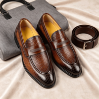 Chaussures habillées marron de luxe pour hommes, en cuir véritable gaufré dégradé, à enfiler, pour mariage et occasions décontractées, collection automne