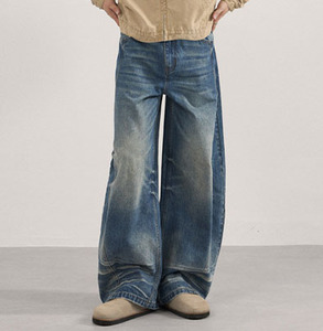 Vintage moda lavaggio neve blu sbiadito Machete di alta qualità Streetwear ampio baffo Denim personalizzato Logo <span class=keywords><strong>uomo</strong></span> Casual a gamba larga <span class=keywords><strong>Jeans</strong></span> - Product Image 2