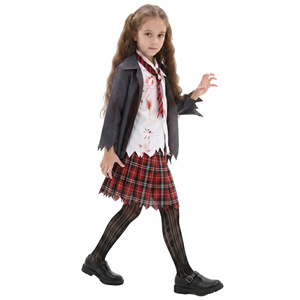 Disfraz de estudiante HP Zombi, adecuado para niñas de 8 a 13 años, traje para actuaciones escolares, falda a cuadros con chaqueta y - Product Image 3
