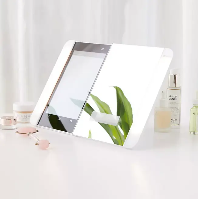Smart Makeup Mirror with Skin Detector, Smart Beauty Mirror with LED Lights, Vanity Mirror with Foldable Stand