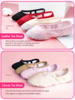 Chaussons de danse rouges en toile à lacets avec bout en cuir et semelle fendue pour filles, gymnastiques, entraînement, enfants et femmes