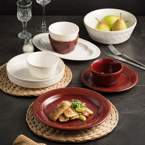 <span class=keywords><strong>Vajilla</strong></span> de Cerámica Retro Roja y Blanca, Platos y Tazones Pintados Bajo Esmalte, <span class=keywords><strong>Vajilla</strong></span> Nueva para el Hogar - Product Image 1