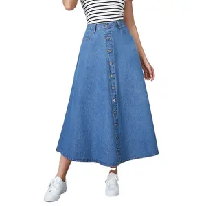 Custom Denim Kleding Sexy Hoge Taille Midi Jeans Gescheurde Vrouwen Denim Rok Kokerrokken