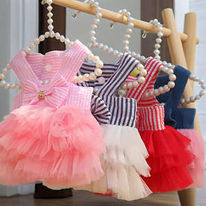 Vestido de Princesa para Gato e Cachorro Roupas de Verão para Animais de Estimação Vestidos Listrados e Xadrez com Laço para Gatos Gatinhos Coelho Sphynx Ropa Para Gato - Product Image 1