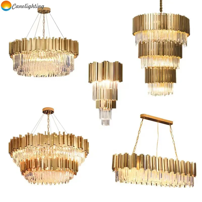 Living room dining kitchen table metal lamp modern gold crystal chandelier luxury Island pendant suspension lighting