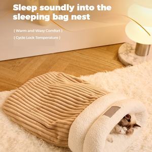 Luxe Katten Slaapzak Linnen Stof Duurzaam Wasbaar Huisdier Knuffelbed Met Dierenpatroon Duurzaam Traagschuim Op Maat - Product Image 2