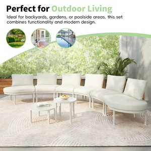 Ensemble de canapés modulaires d'extérieur en rotin tressé PE beige, 8 pièces, moderne, pour jardin et terrasse, en forme de demi-<span class=keywords><strong>lune</strong></span> - Product Image 2
