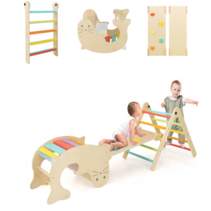7 en 1 <span class=keywords><strong>bois</strong></span> Montessori Triangle ensemble intérieur Jungle Gym grimpeur pour les tout-petits 1-3 terrains <span class=keywords><strong>de</strong></span> <span class=keywords><strong>jeux</strong></span> pour enfants et bébés - Product Image 1