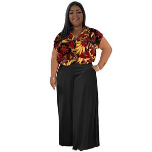 Ensemble deux pièces imprimé décontracté grande taille pour l'été et l'automne, composé d'un <span class=keywords><strong>haut</strong></span> court et d'un pantalon - Product Image 5