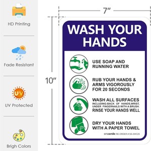 Wash Your Hands <b>Vinyl</b> Sticker Waterproof Rectangle <b>Wall</b> Sticker Digital Printing Self Adhesive - Product Image 2