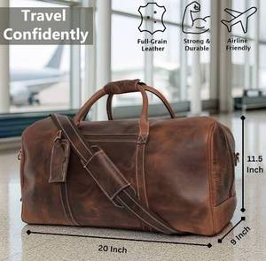 Sac de voyage en cuir véritable de qualité supérieure pour hommes, sac de week-end, sac de voyage pour une nuit, bagage de grande capacité, polyester souple et durable - Product Image 2