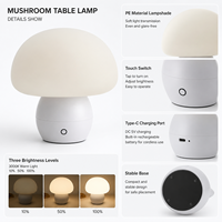 Lampe de table champignon minimaliste sans fil rechargeable à lumière chaude, LED tactile à intensité variable pour chambre et salon