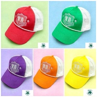 Gorra de camionero estilo americano con logo bordado y estampado, gorra de béisbol con bloques de color, gorra de malla con parte superior rígida y forro de espuma, sombrero protector solar