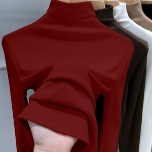 Nuova Moda Autunno Inverno 2026: T-Shirt a <span class=keywords><strong>Maniche</strong></span> Lunghe da <span class=keywords><strong>Donna</strong></span> - Top Tinta Unita con Collo Semi-Alto, Abbigliamento Casual Elegante - Product Image 4