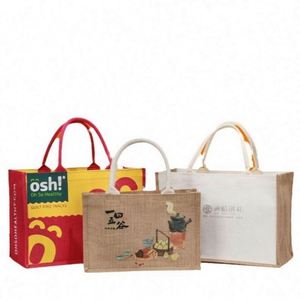 Bolsa de Lino con Logotipo Personalizado, Bolsas de Yute para Regalo, Bolsa de Yute al por Mayor con Asa de Madera, Ecológica - Product Image 1