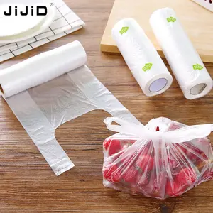 JiJiD Custom printed clear hdpe ldpe tshirt bag plastic food packaging roll bag supermarket plastic carrier food bag on roll for