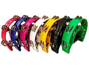 เครื่องดนตรีออร์ฟแบบขายส่ง แทมบูรีนพลาสติกแบบพกพาสองแถว กระดิ่งเขย่ามือ เครื่องดนตรีเคาะจังหวะ ของเล่นดนตรี - Product Image 1