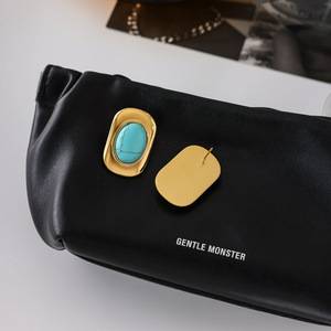 Geometric <b>Turquoise</b> <b>Stud</b> <b>Earrings</b> Gold Plated Stainless Steel Bezel Setting Everyday Wear Jewelry - Product Image 4