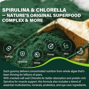 Gomas Orgânicas <span class=keywords><strong>Spirulina</strong></span> e <span class=keywords><strong>Chlorella</strong></span> com Multivitaminas Probióticos e Minerais para Imunidade Detox e Saúde Ocular Dual Gummy - Product Image 5