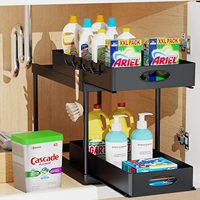 2-stufiger Doppel-Schubladenschrank mit einfachem Zugriff, modernes Organizer-Regal für Küche und Bad, Unterschrank-Aufbewahrungszubehör