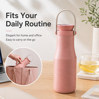 Bouteille d'eau isotherme portable en acier inoxydable à double paroi de 16 oz avec poignée et deux couvercles pour le sport