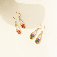 Boucles d'oreilles en fleurs de rose naturelles préservées, incrustées de résine transparente, faites à la main, accessoires de mode pour femmes, bijoux