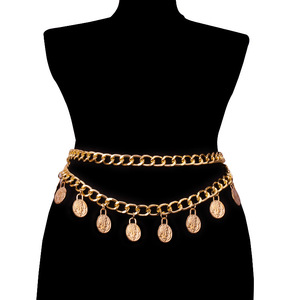 จี้เหรียญวินเทจพร้อมพู่ห้อยประดับเอวสำหรับผู้หญิง แฟชั่นบอดี้เชนสำหรับงานปาร์ตี้ ทำจากโลหะผสมสังกะสี ดีไซน์ลายนูนสองชั้น - Product Image 1