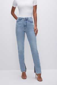 Calças de senhoras Straight Fit Denim <span class=keywords><strong>Jeans</strong></span> Para As Mulheres Cintura Alta Rasgado Fenda Hem Perna Reta <span class=keywords><strong>Jeans</strong></span> <span class=keywords><strong>Jeans</strong></span> Reta <span class=keywords><strong>Jeans</strong></span> - Product Image 2