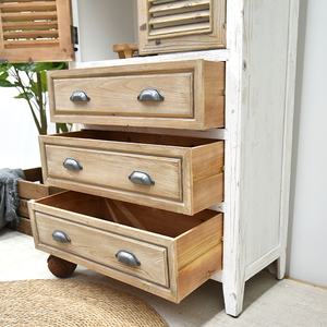 Country Style Farmhouse Shutter Door Design <b>Rustic</b> Dining Room Kitchen Solid Wood <b>Cabinet</b> with 3 Drawers - Product Image 5