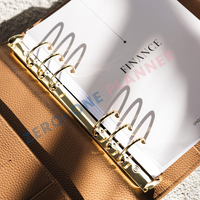 Personnalisé A4 A5 A6 A7 Premium Portefeuille en cuir PU avec galets Classeur à 6 anneaux Portefeuille Budget Classeur avec mécanisme d'anneau doré