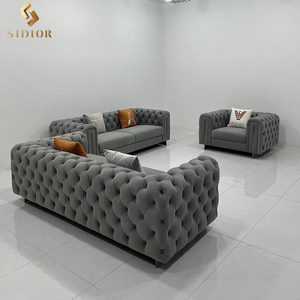 Sofá Chesterfield de Terciopelo Verde al por Mayor, Sofá Moderno de Lujo con Botones, Sofá de Tela y Cuero, Juego de Muebles para Sala de Estar - Product Image 2