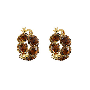 Boucles d'oreilles créoles en cuivre électroplaqué cristal marron caramel pour femme, luxe léger, haut de gamme, audacieuses, A2707 Or Automne/Hiver - Product Image 1