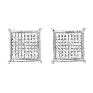 Premium <b>Silver</b> Square Design Lab Grown Diamond <b>Stud</b> Earrings with 10K White Gold Style Classic Party Jewelry - Product Image 4