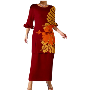 Nuovo Design Personalizzato: Abito a Due Pezzi con Spacco per Donna, Top e Gonna, Stile Samoano Puletasi, Abito Polinesiano con Maniche a Doppio Strato - Product Image 2