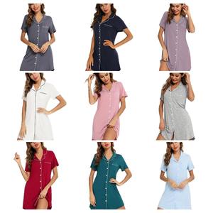 Camicia da notte da <span class=keywords><strong>donna</strong></span> a maniche corte con scollo a V, tinta unita, in jersey, stile casual, cardigan estivo in modal, morbido <span class=keywords><strong>pigiama</strong></span> lungo da casa - Product Image 3