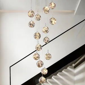 Lampu gantung kaca Modern 2024, lampu gantung panjang bola kaca paten kami untuk Villa tangga restoran ruang tamu