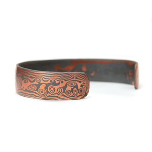 Handmade Vintage Damascus <b>Copper</b> Cuff <b>Bracelet</b>-Unique Mokume Gane Style Antique <b>Copper</b> Plated Geometric Pattern Adjustable - Product Image 2