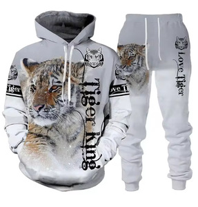 Venta al por mayor de los hombres de alto rendimiento 3D Beast Print poliéster Sudadera con capucha traje primavera otoño forrado Animal Dye técnica cuello con capucha nuevo - Product Image 4