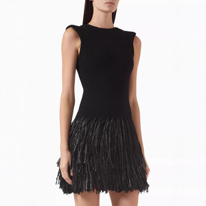 Round Neck Sleeveless Tassel Dress Women's Party Off Shoulder Long Dress European American Fashion Club Wear - Product Image 3