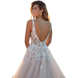 Wedding Dress A-Line V-Neck Lace White Natural Waistline Simple Style Forest Elegant Slimming - Product Image 4