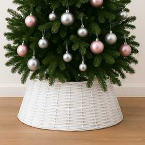 Jupe de sapin de Noël en osier blanc, diamètre 40-60 cm, hauteur 25 cm, support tressé - Product Image 1