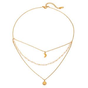 Collier superposé doré avec breloques étoile et lune, perles de cristal, bijoux multi-brins, cadeau pour femme - Product Image 5