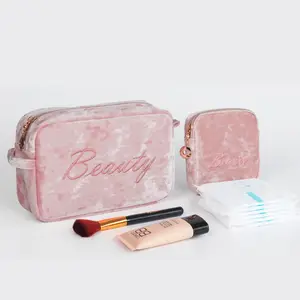 Custom Logo Vierkante Fluwelen Make-Up Tas Borstel Verpakking Mooie Beauty Bag Basics Cosmetische Make Up Bag Voor Dames