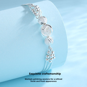 Bracelet anti-stress en cuivre plaqué or blanc, chaîne fine multi-couches avec perles porte-bonheur rotatives, bijou anti-anxiété tendance - Product Image 4