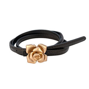 เข็มขัดหนังแท้สำหรับผู้หญิงขนาด 1 ซม. ลายดอกไม้ หัวเข็มขัดโลหะผสม - Product Image 5