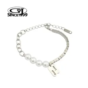 Bracelet en argent Demi-chaîne élégante gracieuse avec fausses perles en acier inoxydable GNJ Emballage personnalisé Chaîne de bijoux corporels à code-barres