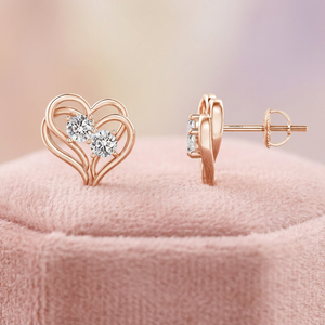 ต่างหูเพชรทรงกลมคู่รูปหัวใจสองเม็ด ฝังเพชรแล็บโกรว์ ทอง 10K 14K 18K เงินแท้ 925 935 เครื่องประดับชั้นดี - Product Image 1