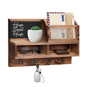 Organisateur de clés <span class=keywords><strong>en</strong></span> bois avec <span class=keywords><strong>tableau</strong></span> noir, crochets doubles, étagère murale <span class=keywords><strong>pour</strong></span> entrée, rangement, décoration de bureau à domicile - Product Image 3