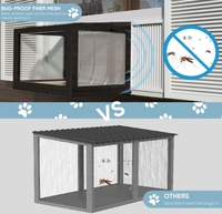 Catio moderno de madera con ventanas de doble hoja, seguro para gatos al aire libre, con peldaño para ventana, malla antimosquitos, fácil de montar, protector, negro