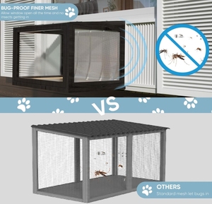 Enclos extérieur moderne pour <span class=keywords><strong>chat</strong></span> à double <span class=keywords><strong>cadre</strong></span> suspendu, avec fenêtre en bois, perchoir, grille anti-insectes, facile à assembler, Catio de protection noir - Product Image 4